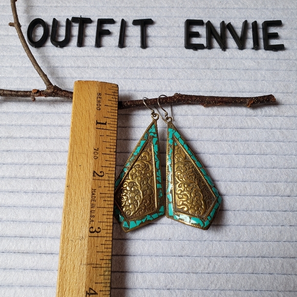 Two Tone Botanical Statement Earring With Turquiose - Picture 9 of 9